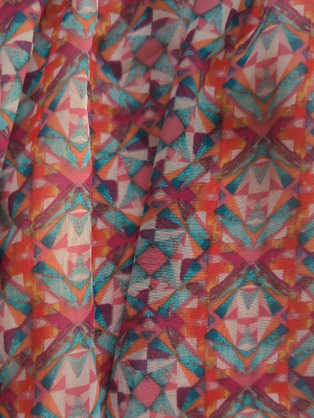 Shelby & Palmer Geometric Kaleidoscope Print Short Sleeve High-Low Midi Dress - Picture 16 of 16